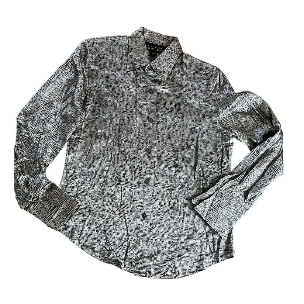 Linda Allard Ellen Tracy 100% Silk button up Blouse, Silver/Black, Women's 8